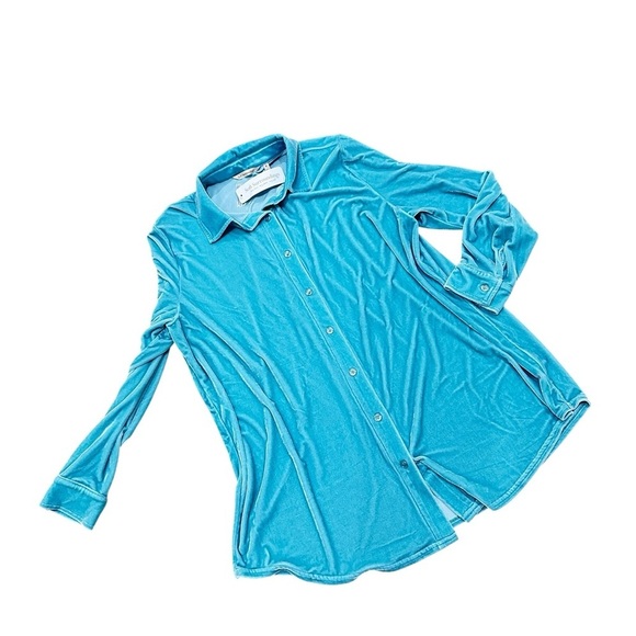 Nwt Soft Surroundings Turquoise Aqua Button-Down velvet Shirt size xl - Picture 2 of 11